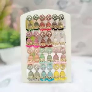 Small And Simpal Pack 12 Pair Cubic Zirconia, Diamond Alloy Jhumki Earring