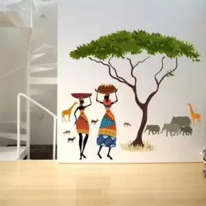 rawpockets 1 cm African Jungle Artistic Tribal Ladies With Animal Nature Story Self Adhesive Sticker